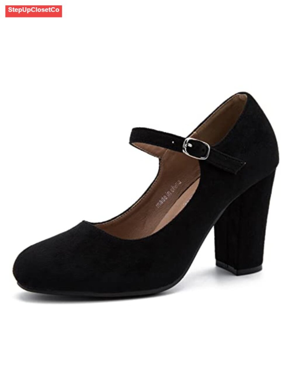 MAIERNISI JESSI Women's Mary Jane Pumps Closed Round Toe Block Heel Ankle Strap